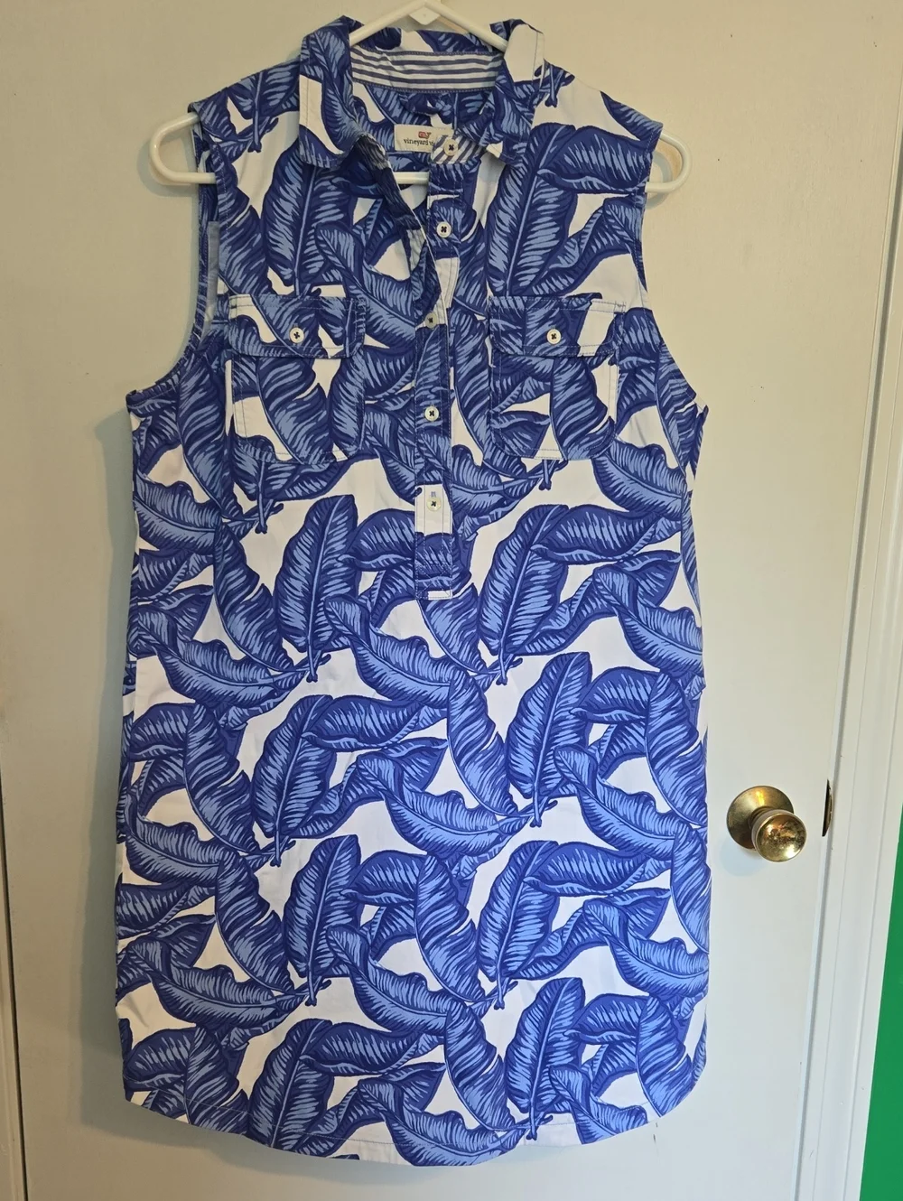 Vineyard Vines Blue and White Leaf-Print Midi Dress